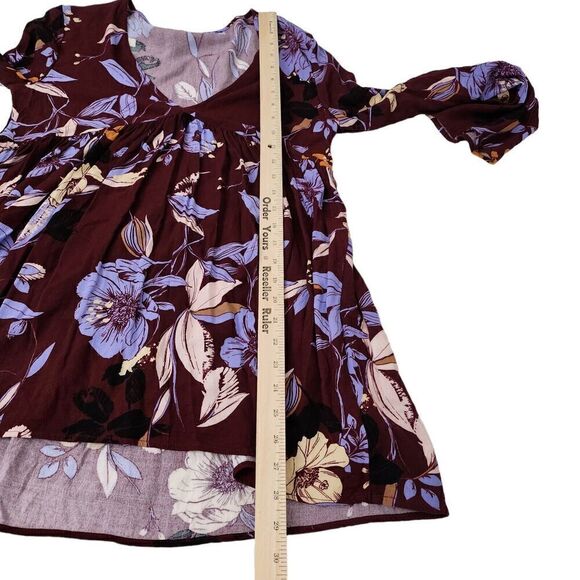 Free People Blouse Small Purple Floral Bella Tunic Top Bell‎ Sleeve Flowy Boho - Picture 10 of 11
